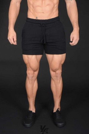 All Black YoungLa 102 Bodybuilding French Terry Shorts | 4285-TZRPH