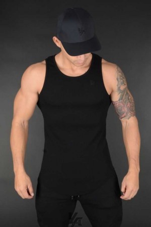 All Black YoungLa 314 Scoop Bottom Ribbed Tank | 2309-AEBPG