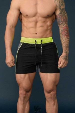 Black/Neon YoungLa 101 Bodybuilding Short Shorts | 9523-NMJWB