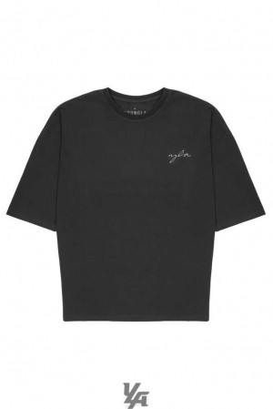 Black Wash YoungLa 464 Skyline Super Sized Tees | 2145-WJEOG