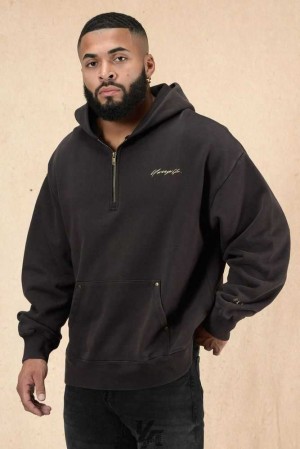 Black Wash YoungLa 509 Rivet Quarter Zip Hoodie | 7310-RTDCG