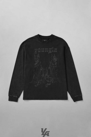 Black Wash YoungLa 804 For All The Dogs Longsleeves | 0512-YROVK