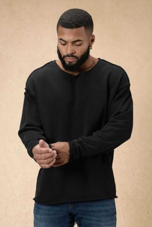 Black Wash YoungLa 816 Terry Raw Cut Reversible Longsleeves | 0571-DLISR