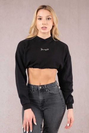 Black Wash YoungLa W507 Scrunch Cropped Sweatshirt | 0491-BOQAG