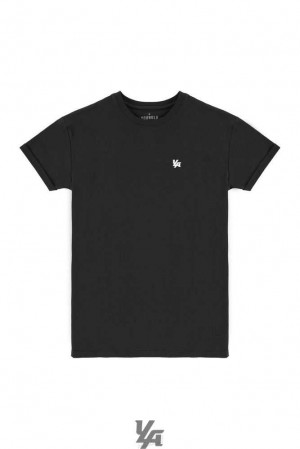 Black YoungLa 425 Rolled Cuff Straight Bottom Tees | 5396-CTPJW