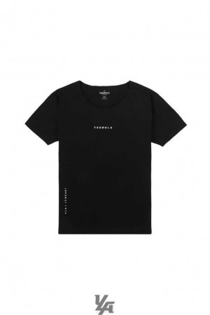 Black YoungLa 447 Wide neck Raw Cut Tee | 2059-PLZVY