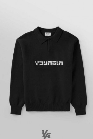 Black YoungLa 508 - Knitted Polo Longsleeves | 9601-RBWGN