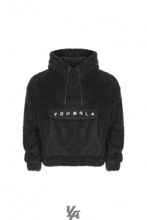 Black YoungLa 538 Kangaroo Teddy Fleece Hoodies | 2671-QITZB