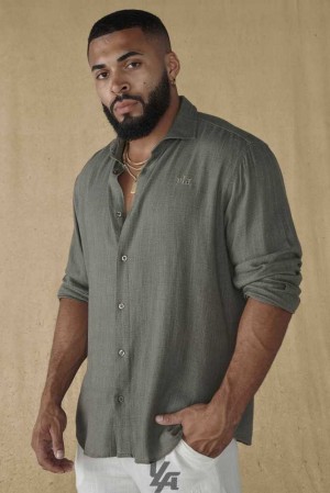 Black YoungLa 825 - Simply Linen Shirts | 7801-ODVCW