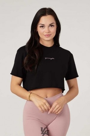 Black YoungLa W426 - Not So Basic Cropped tee | 7480-OVGRM