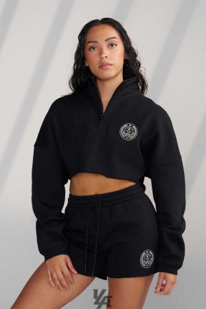 Black YoungLa W525 - Teddy Crop Quarter Zip | 7269-ROGIY