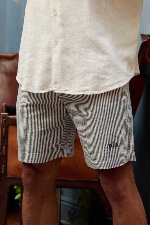 Blue Striped YoungLa 147 - Simply Linen Shorts | 6731-LFMXK