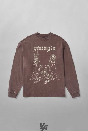 Brown Wash YoungLa 804 For All The Dogs Longsleeves | 2967-ZYFCW