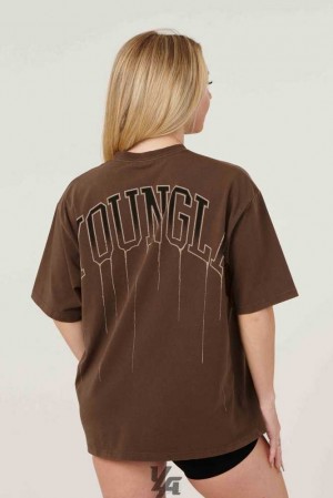 Brown Wash YoungLa W428 - Drip Oversized Tee | 8901-DMGOJ