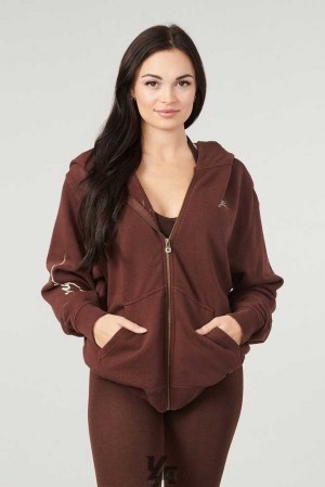 Brown YoungLa W519 - Emblem zip up hoodie | 9231-TLBAO