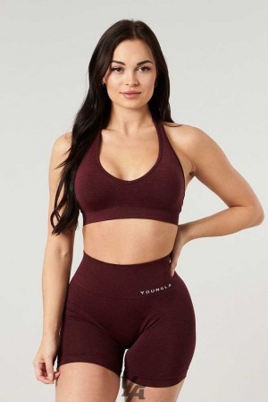 Burgundy Silk YoungLa W328 - Core Seamless Halter sports bra | 6384-DRZBN