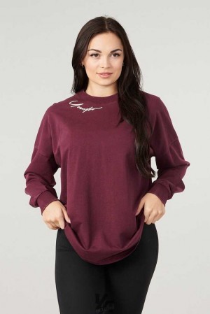 Burgundy YoungLa W432 - Emblem Long Sleeve Tee | 7364-WJFBV