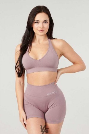 Crushed Mauve YoungLa W328 - Core Seamless Halter sports bra | 1629-RAQHI