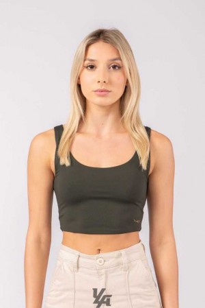 Dark Olive YoungLa W304 Scoop Neck Crop Tank | 0579-LAGZY