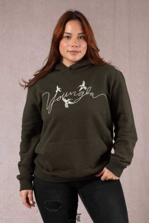 Dark Olive YoungLa W509 Hummingbird Oversized Hoodie | 9103-BTAND