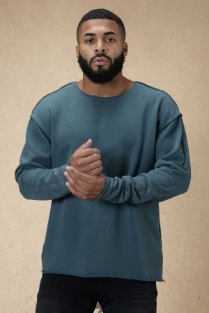 Deep Teal Wash YoungLa 816 Terry Raw Cut Reversible Longsleeves | 4582-SQDWL