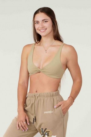 Desert Olive YoungLa W326 Spiral Sports Bra | 4703-IXAOM