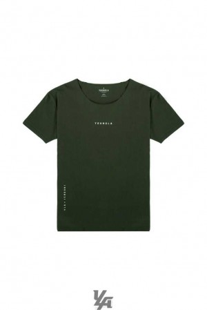 Forest Green YoungLa 447 Wide neck Raw Cut Tee | 5376-ERLOV