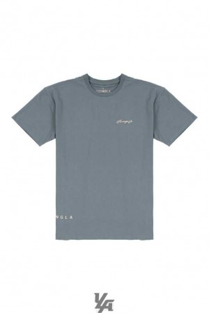 Grey Blue YoungLa 414 Signature Tees | 4328-UBQCM