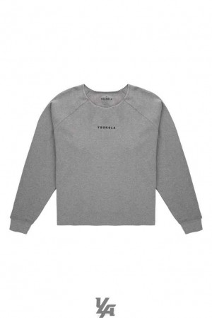 Grey Heather YoungLa 815 Raw Neck Cloud Longsleeves | 8956-QFEGW