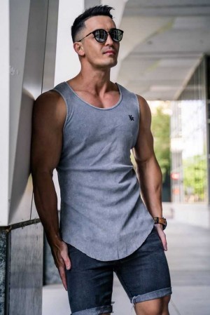 Grey Silver YoungLa 314 Scoop Bottom Ribbed Tank | 2859-MTVRX