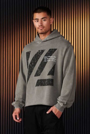 Grey Wash YoungLa 568 - Icon Washed Hoodies | 9561-BCMZO