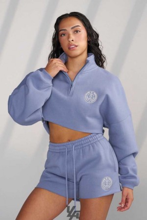 Kashmir Blue YoungLa W525 - Teddy Crop Quarter Zip | 6291-EOLMT