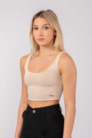 Light Taupe YoungLa W304 Scoop Neck Crop Tank | 6830-OENML