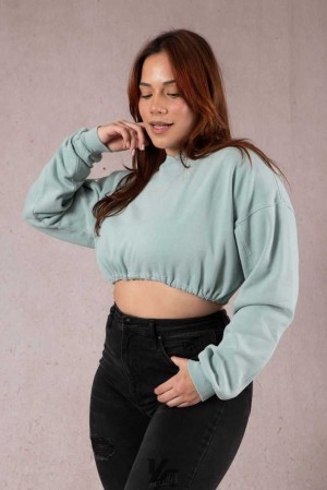 Mint Wash YoungLa W507 Scrunch Cropped Sweatshirt | 7650-SRQGO