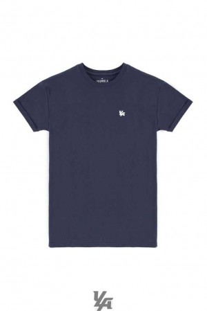 Navy YoungLa 425 Rolled Cuff Straight Bottom Tees | 1058-BGJAO