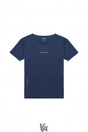 Navy YoungLa 447 Wide neck Raw Cut Tee | 3057-TPFDK