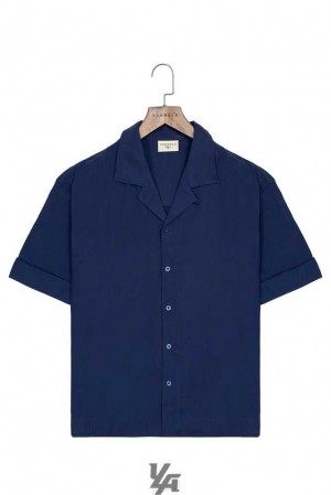 Navy YoungLa 468 Clase Shirts | 5963-RQDFJ