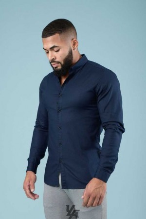 Navy YoungLa 802 Wallstreet Dress Shirts | 5136-GQPOL