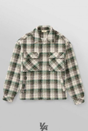 Off-White/Green YoungLa 519 - Woven Flannel Jackets | 4672-MJNEC