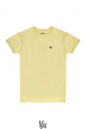 Pastel Yellow YoungLa 425 Rolled Cuff Straight Bottom Tees | 8547-XOEBR