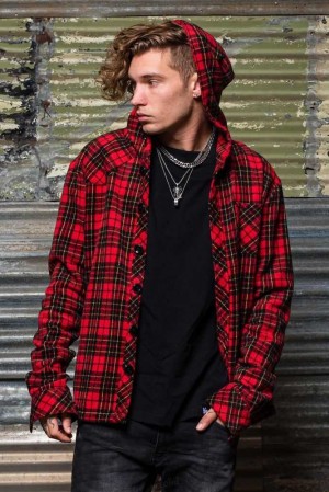 Red YoungLa 431 Hooded Flannels | 2560-CSXNR