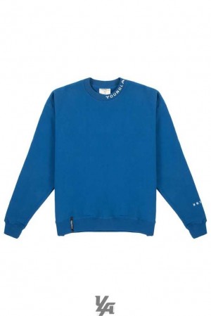 Royal Blue YoungLa 557 Trademark Crewnecks | 9526-VFEIX