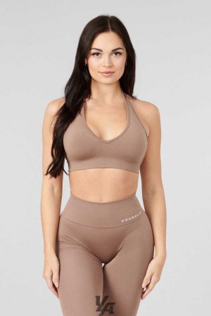 Tan Suede YoungLa W328 - Core Seamless Halter sports bra | 9824-BKOZI