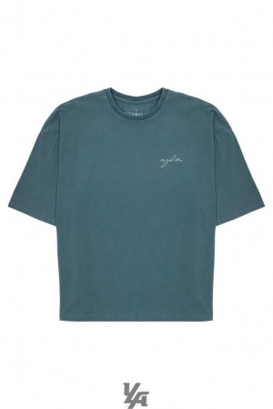 Teal Wash YoungLa 464 Skyline Super Sized Tees | 8675-RVNIE