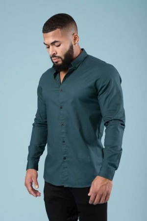 Teal YoungLa 802 Wallstreet Dress Shirts | 9527-GDUVS