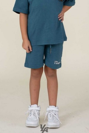 Teal YoungLa L101 High-Density Logo Shorts | 6154-OMWTZ