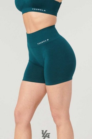 Velvet Teal YoungLa W120 - Core seamless scrunch shorts Fall 23 | 8371-SOKTI