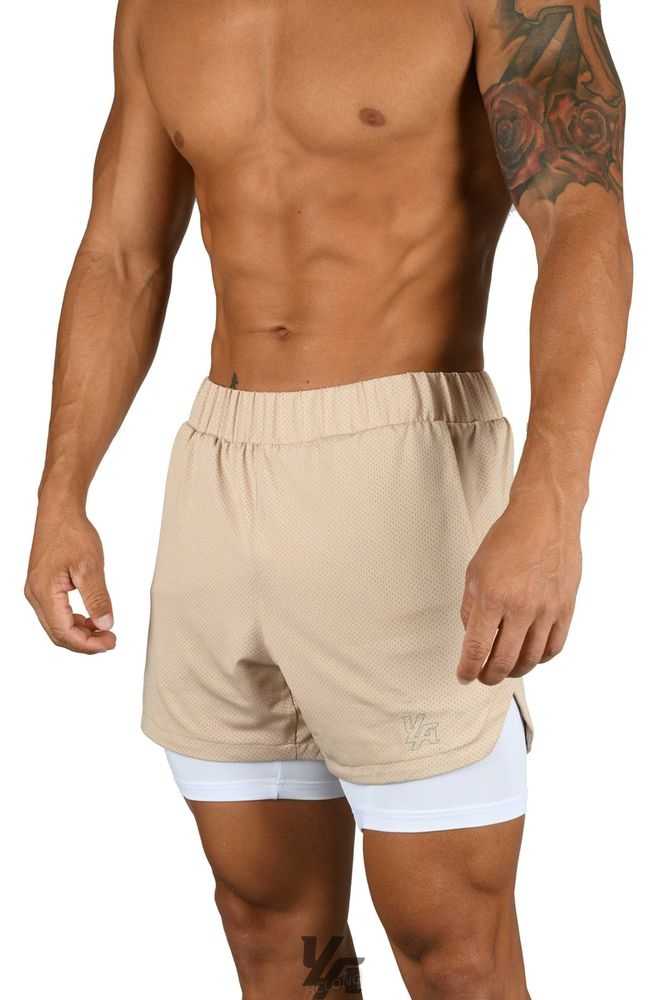 Beige/White YoungLa 105 Compression Shorts 2.0 | 5462-WRIPO