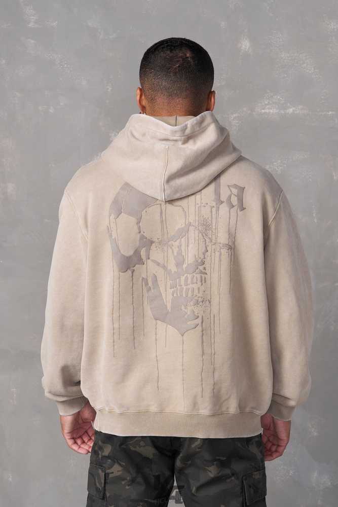 Beige Wash YoungLa 551 - Drippy Skull Hoodie | 0372-ZETRG