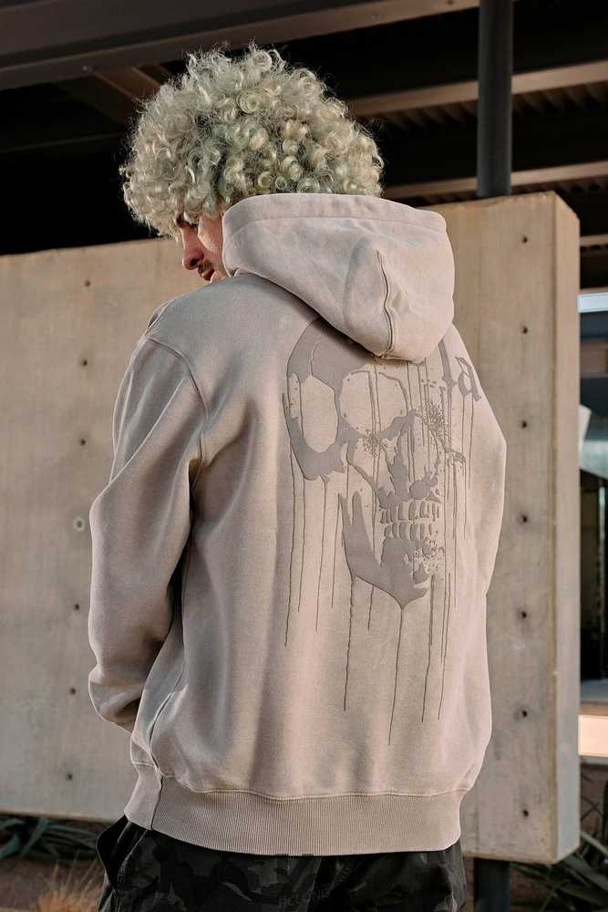 Beige Wash YoungLa 551 - Drippy Skull Hoodie | 0372-ZETRG